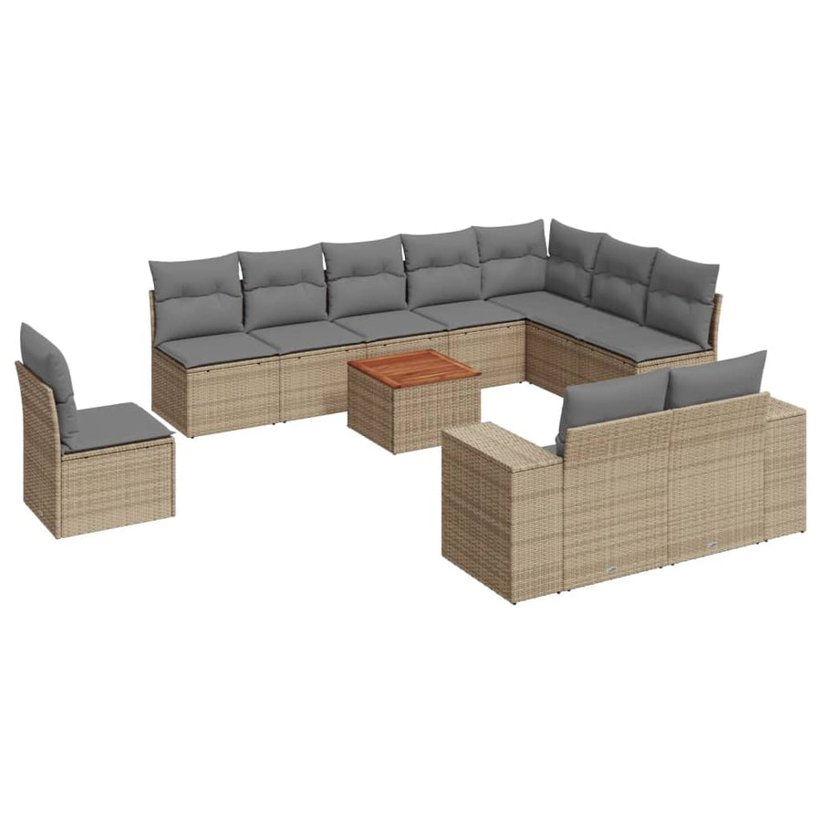11-delige Tuinset met kussens poly rattan beige Beige en grijs