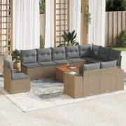 Tuinset 11-delig poly rattan beige acaciahout
