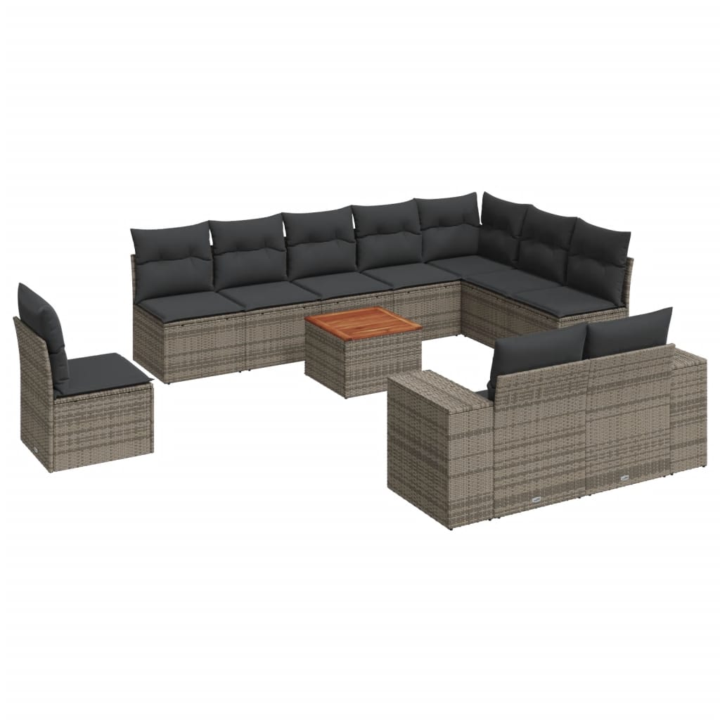 11-delige Loungeset met kussens poly rattan grijs Grijs