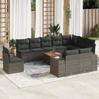 11-delige Loungeset met kussens poly rattan grijs Grijs