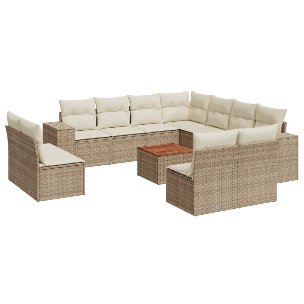 12-delige Loungeset met kussens poly rattan beige beige and cream