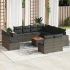 12-delige Loungeset met kussens poly rattan grijs Grijs