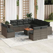 Loungeset 12-delig poly rattan grijs