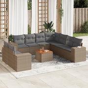 10-piece Lounge Set with Cushions Poly Rattan Beige
