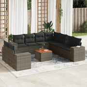 Loungeset 10-delig poly rattan grijs