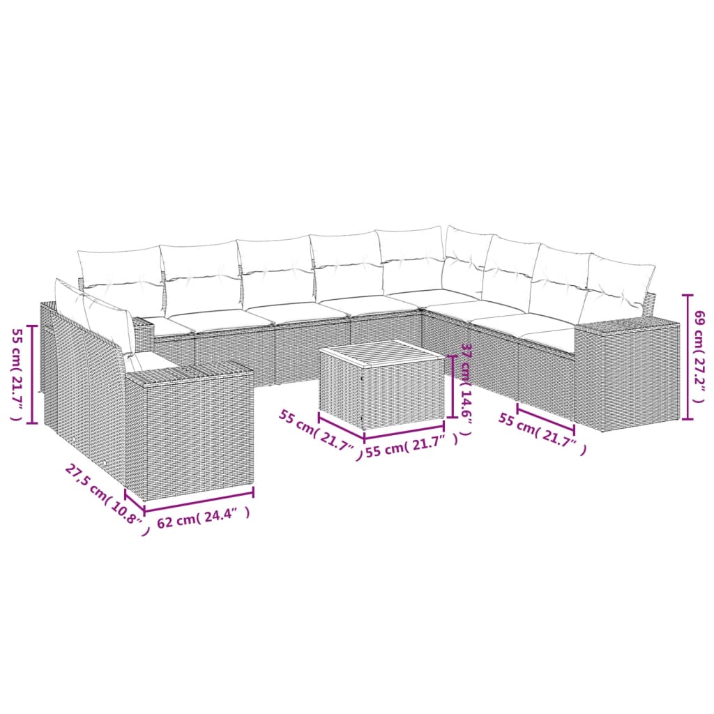 11-Delige Tuinset Met Kussens Poly Rattan Beige