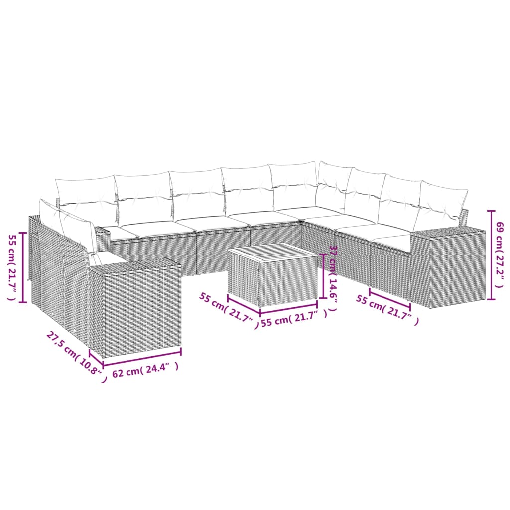 11-Delige Tuinset Met Kussens Poly Rattan Beige
