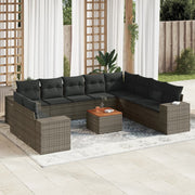Loungeset poly rattan grijs 11-delig