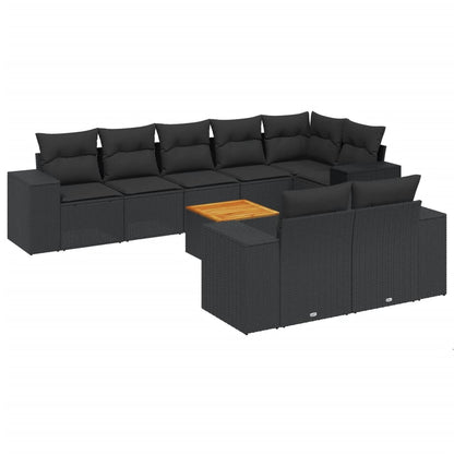 9-Delige Loungeset Met Kussens Poly Rattan Zwart