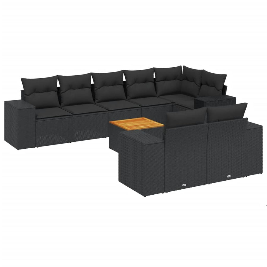 9-Delige Loungeset Met Kussens Poly Rattan Zwart