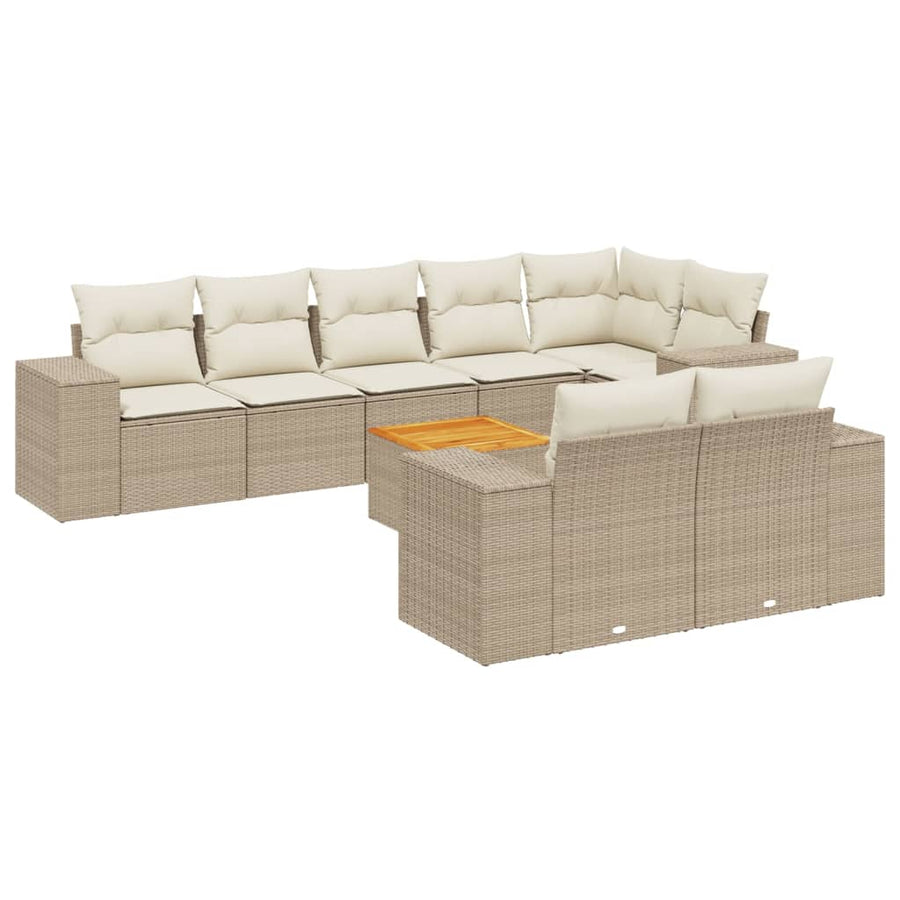 9-Delige Loungeset Met Kussens Poly Rattan Beige