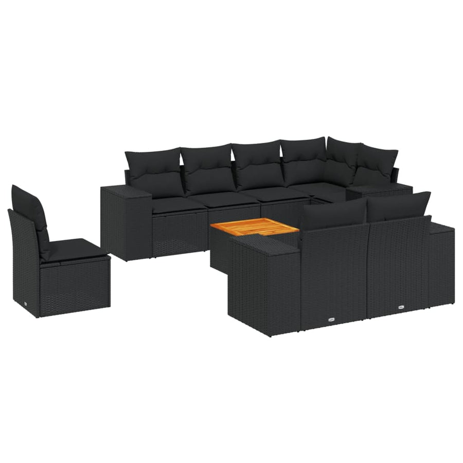 9-Delige Loungeset Met Kussens Poly Rattan Zwart