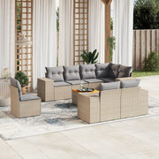 9-piece Loungeset with cushions poly rattan beige