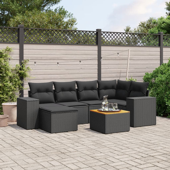 7-Delige Loungeset Met Kussens Poly Rattan Zwart