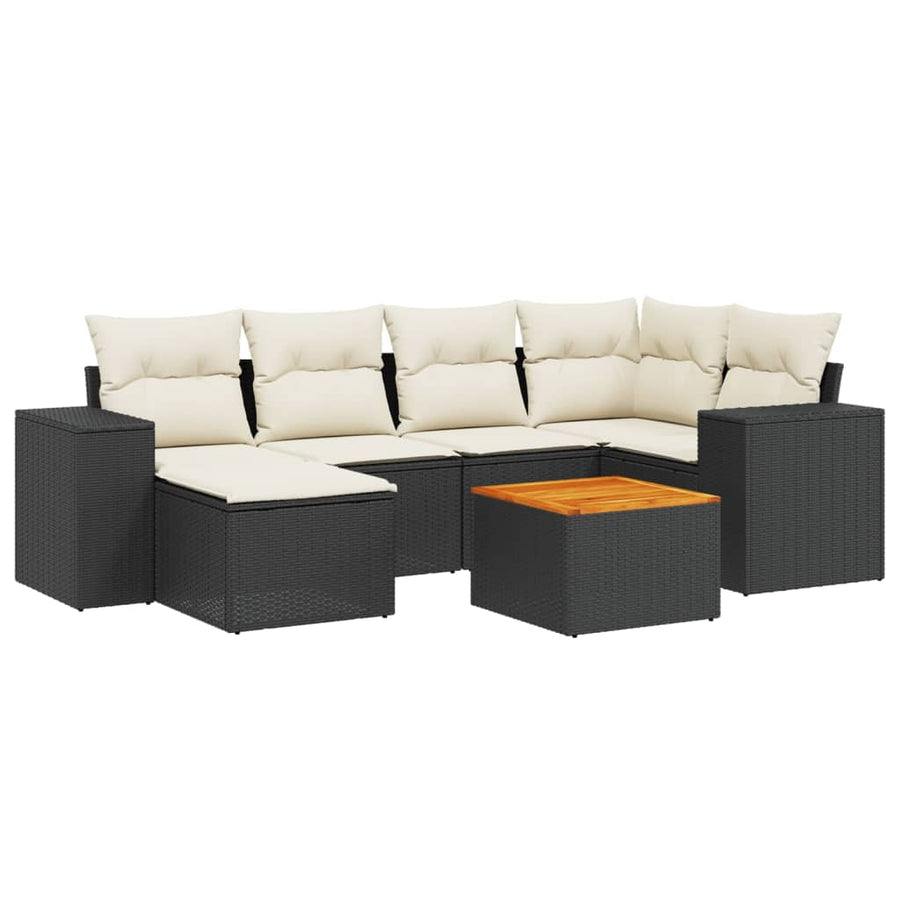 7-Delige Loungeset Met Kussens Poly Rattan Zwart