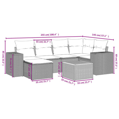 7-Delige Loungeset Met Kussens Poly Rattan Beige