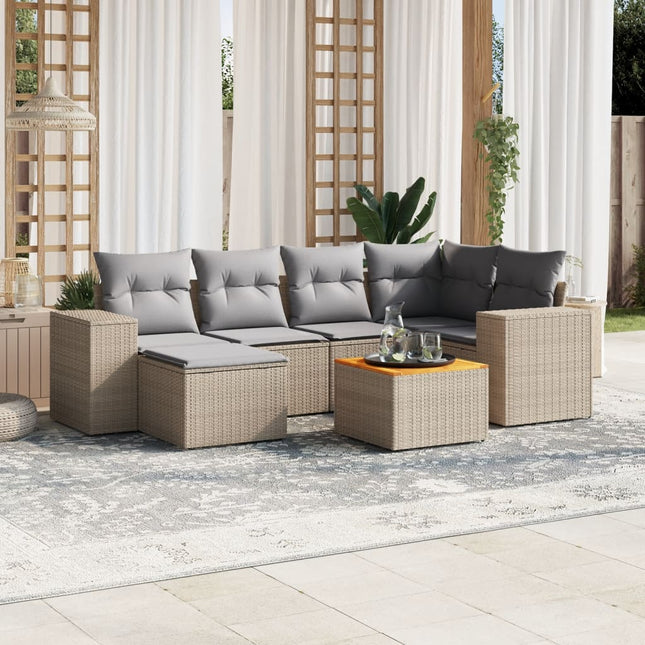 7-Delige Loungeset Met Kussens Poly Rattan Beige