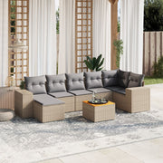 8-piece Lounge Set with Cushions Poly Rattan Beige