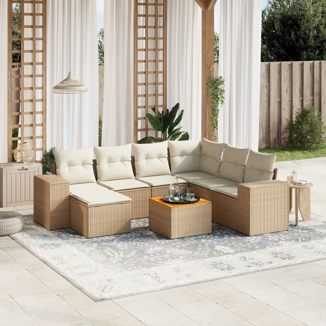 8-Delige Loungeset Met Kussens Poly Rattan Beige