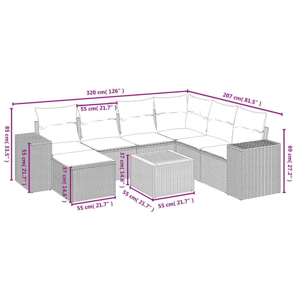 8-Delige Loungeset Met Kussens Poly Rattan Beige