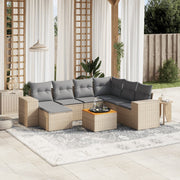 8-piece Lounge Set with Cushions Poly Rattan Beige