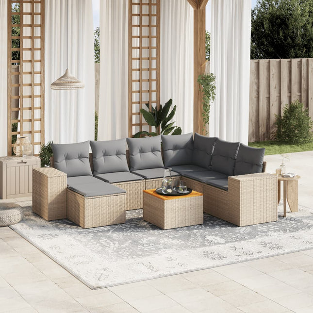 8-Delige Loungeset Met Kussens Poly Rattan Beige