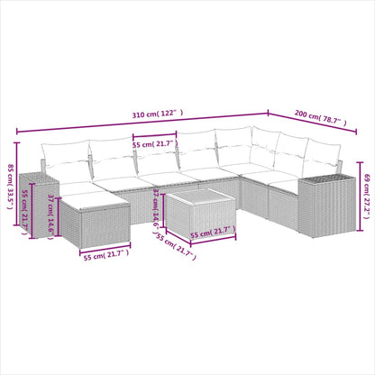 9-Delige Loungeset Met Kussens Poly Rattan Zwart