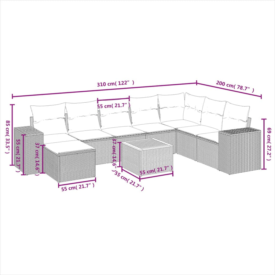 9-Delige Loungeset Met Kussens Poly Rattan Zwart