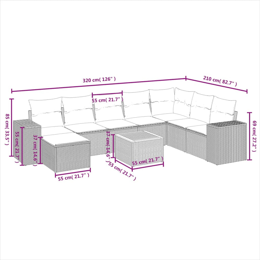 9-Delige Loungeset Met Kussens Poly Rattan Zwart