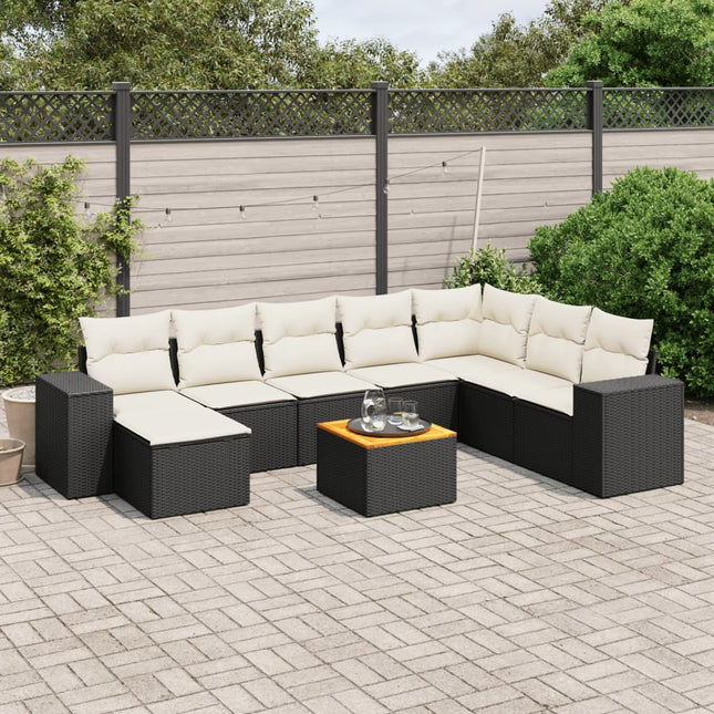 9-Delige Loungeset Met Kussens Poly Rattan Zwart