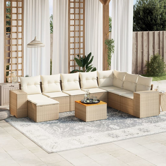 9-Delige Loungeset Met Kussens Poly Rattan Beige