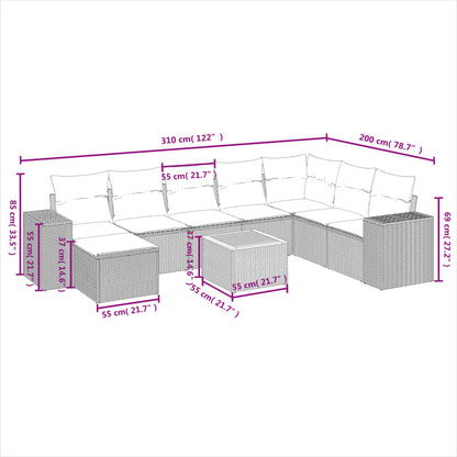9-Delige Loungeset Met Kussens Poly Rattan Beige