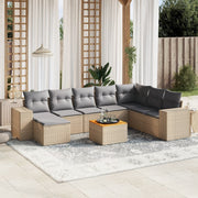 9-piece Lounge Set with Cushions Poly Rattan Beige