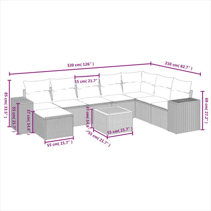 9-Delige Loungeset Met Kussens Poly Rattan Grijs
