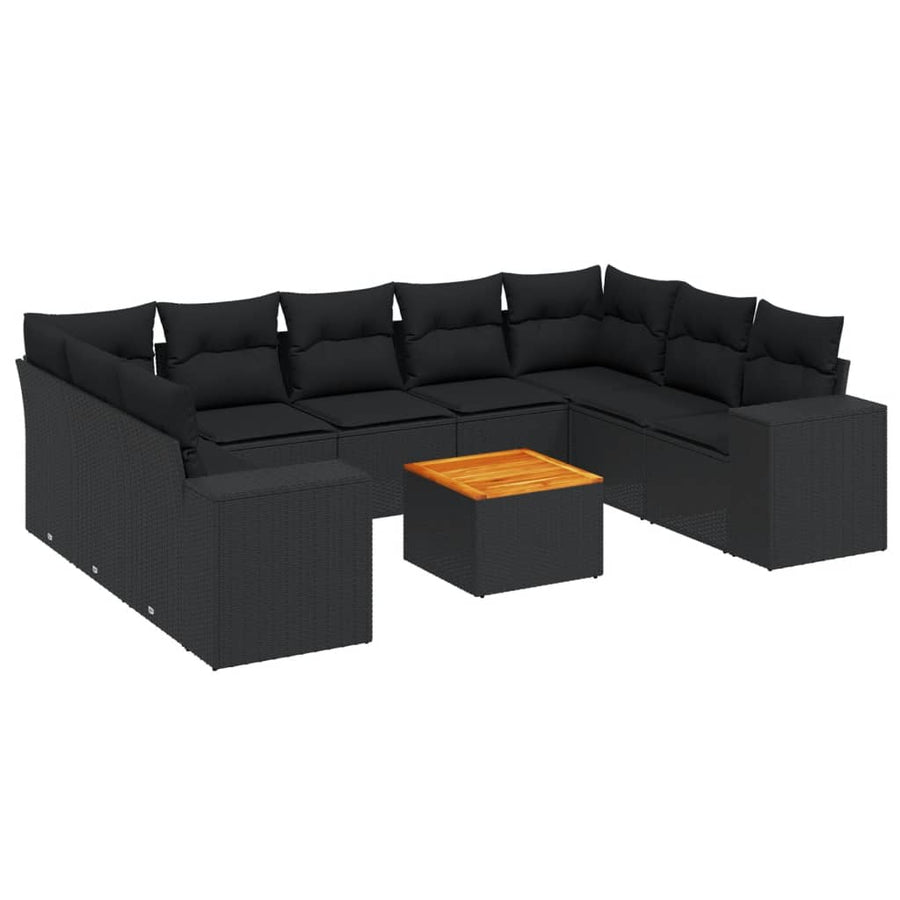 10-Delige Loungeset Met Kussens Poly Rattan Zwart