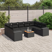 Loungeset poly rattan 10-delig zwart
