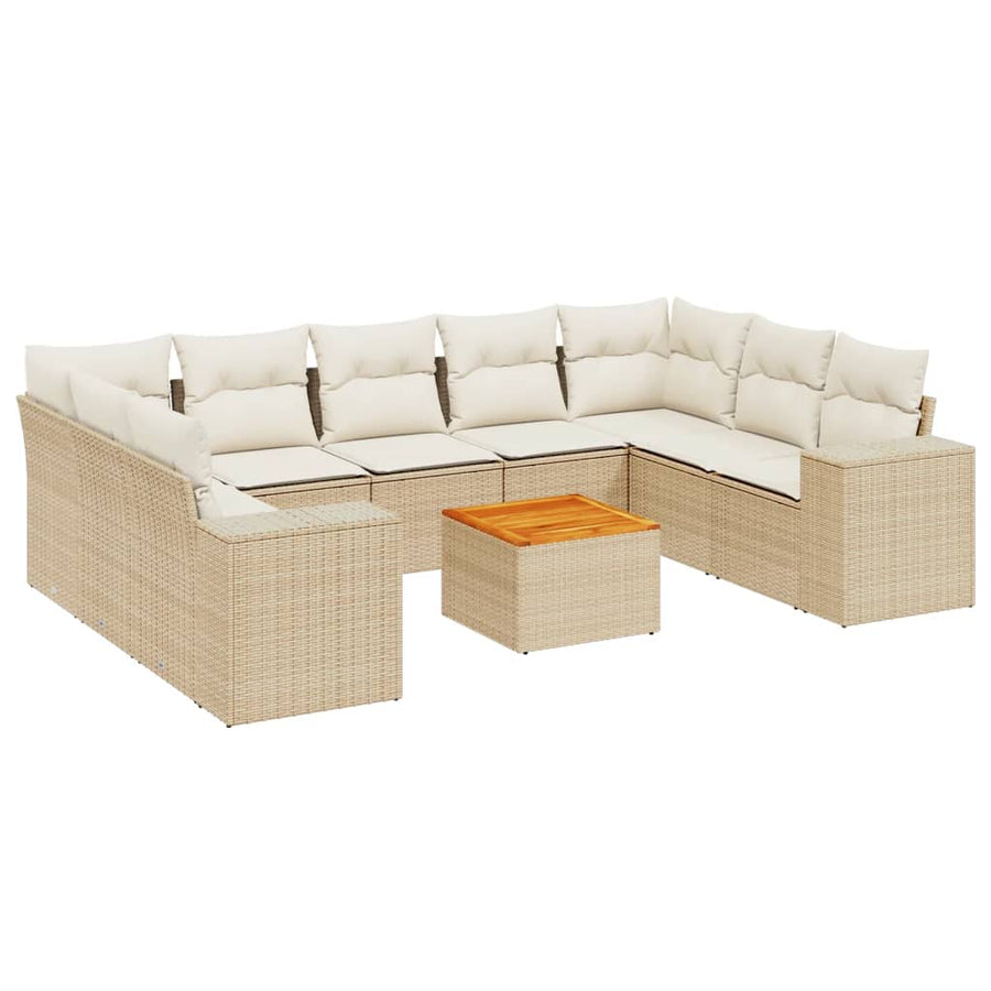 10-Delige Loungeset Met Kussens Poly Rattan Beige