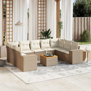 Loungeset 10-delig poly rattan beige met kussens