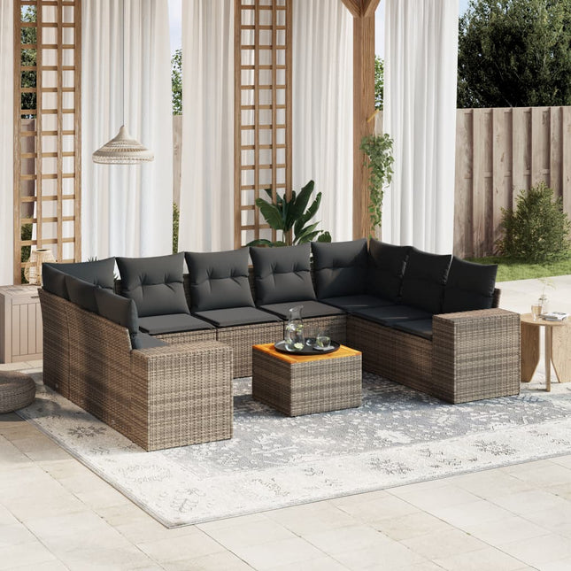 10-Delige Loungeset Met Kussens Poly Rattan Grijs