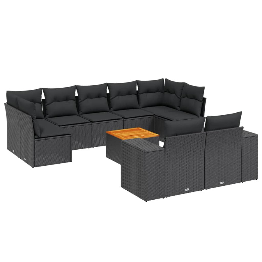 10-Delige Loungeset Met Kussens Poly Rattan Zwart