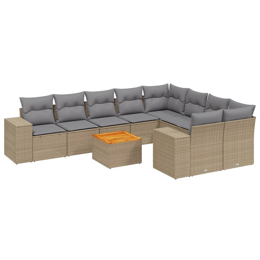 10-Delige Loungeset Met Kussens Poly Rattan Beige