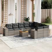 Loungeset poly rattan 10-delig grijs