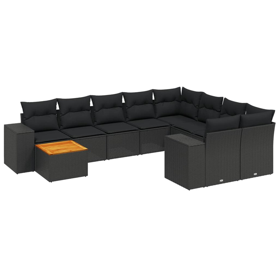 10-Delige Loungeset Met Kussens Poly Rattan Zwart