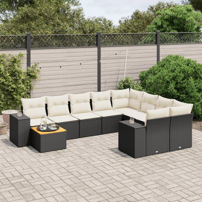 10-Delige Loungeset Met Kussens Poly Rattan Zwart