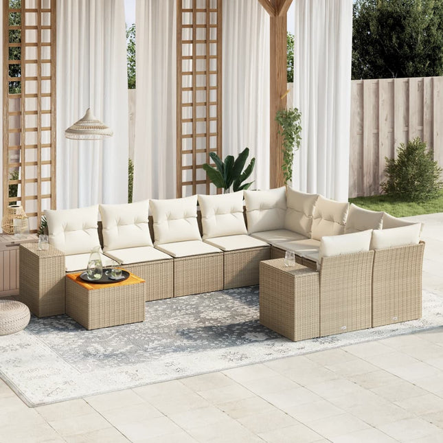 10-Delige Loungeset Met Kussens Poly Rattan Beige