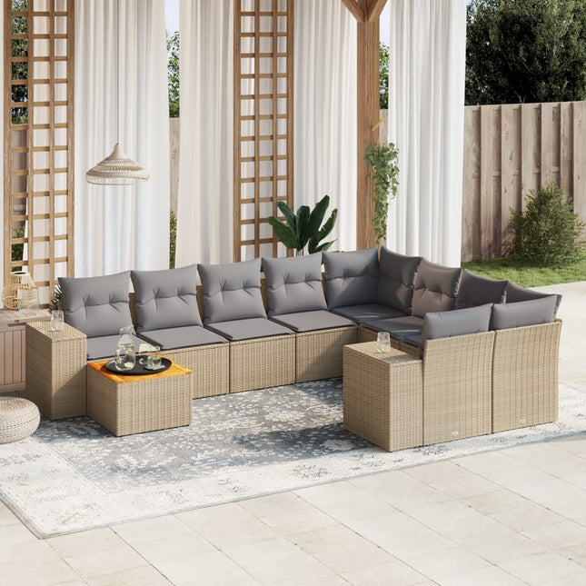 10-Delige Loungeset Met Kussens Poly Rattan Beige