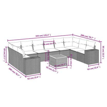 11-Delige Tuinset Met Kussens Poly Rattan Beige