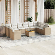 Tuinset 11-delig poly rattan beige met kussens
