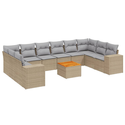 11-Delige Tuinset Met Kussens Poly Rattan Beige