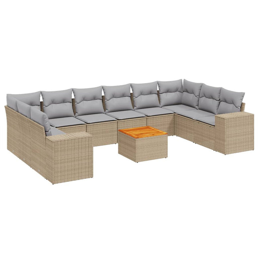 11-Delige Tuinset Met Kussens Poly Rattan Beige